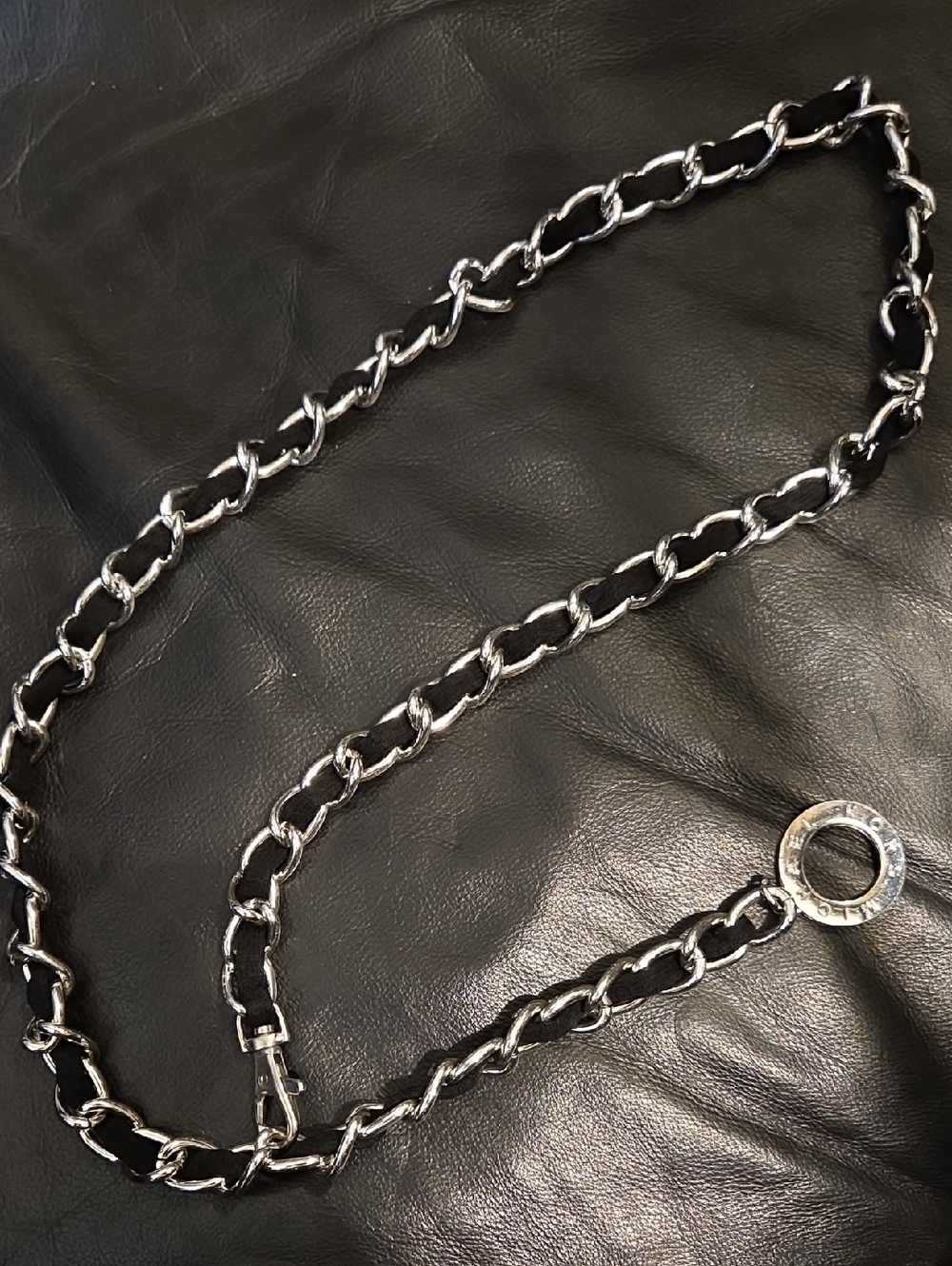Michael Kors Silver and Black Chain-Link Ring Belt